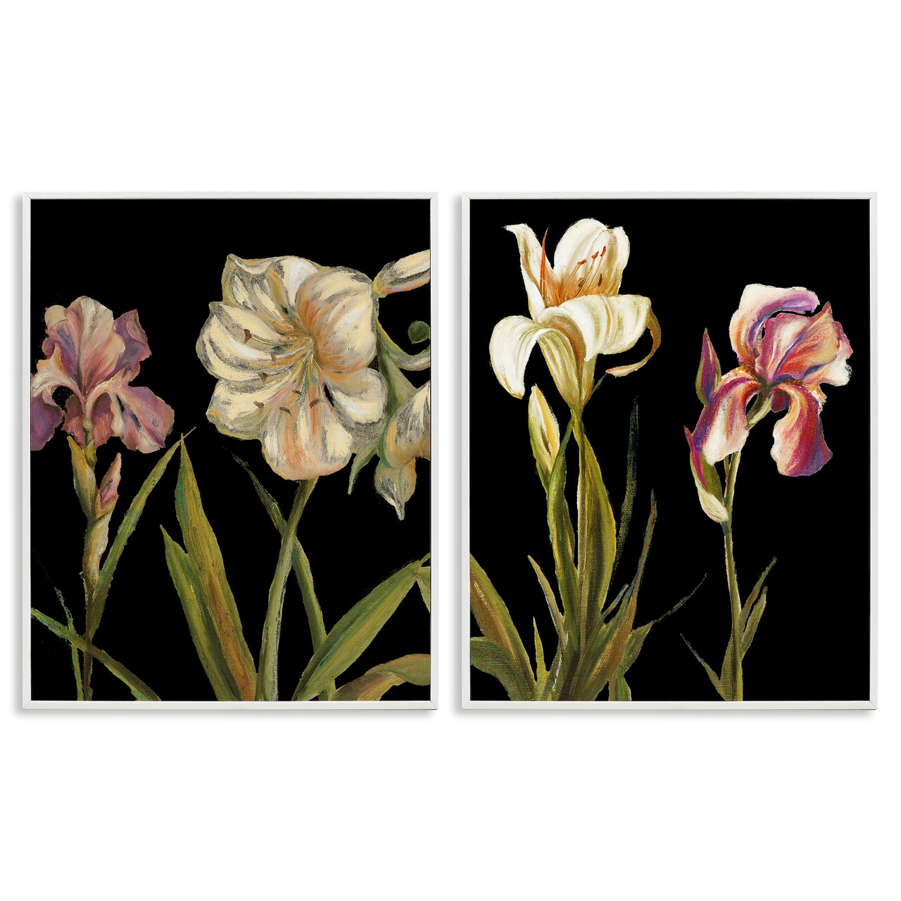 Stupell Industries Blooming Purple Iris White Lily 2 pc Framed Giclee Wall Art Set Design by Samantha Carter